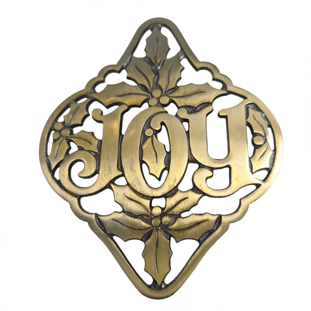 1970s VTG AVON Holly & Joy Cast‎ Iron Trivet Wall Hanging Christmas Decor Brass - Picture 5 of 7